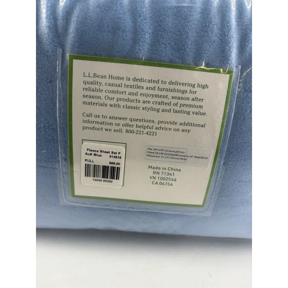 L.L. BEAN FLEECE SHEET SET Full Size Soft Blue. 4 Pcs. NEW.